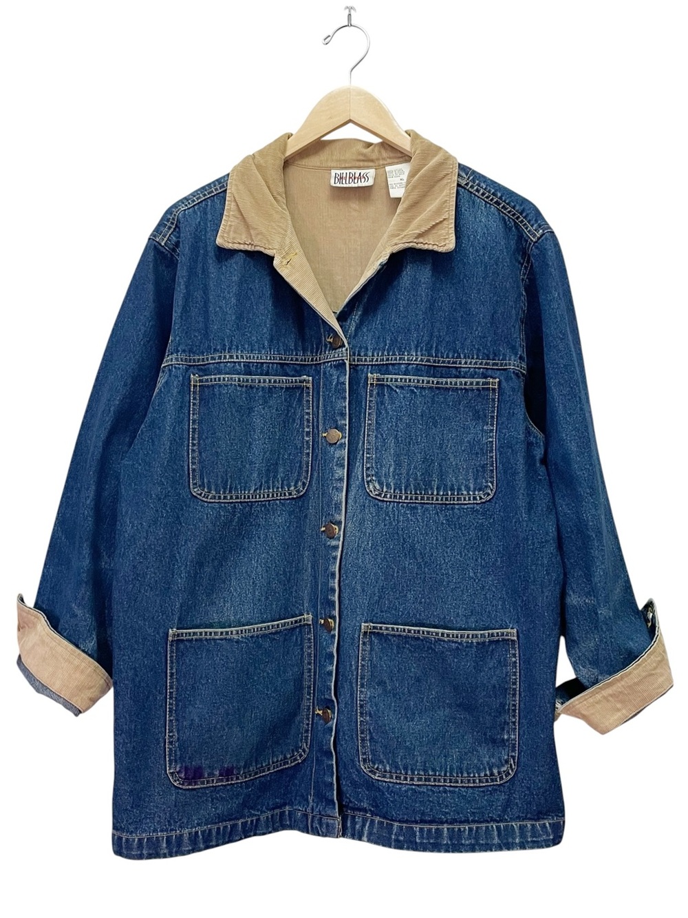 Vintage Bill Blass Jeans Denim Chore Jacket XL Corduroy Collar Barn Workwear - Picture 6 of 14
